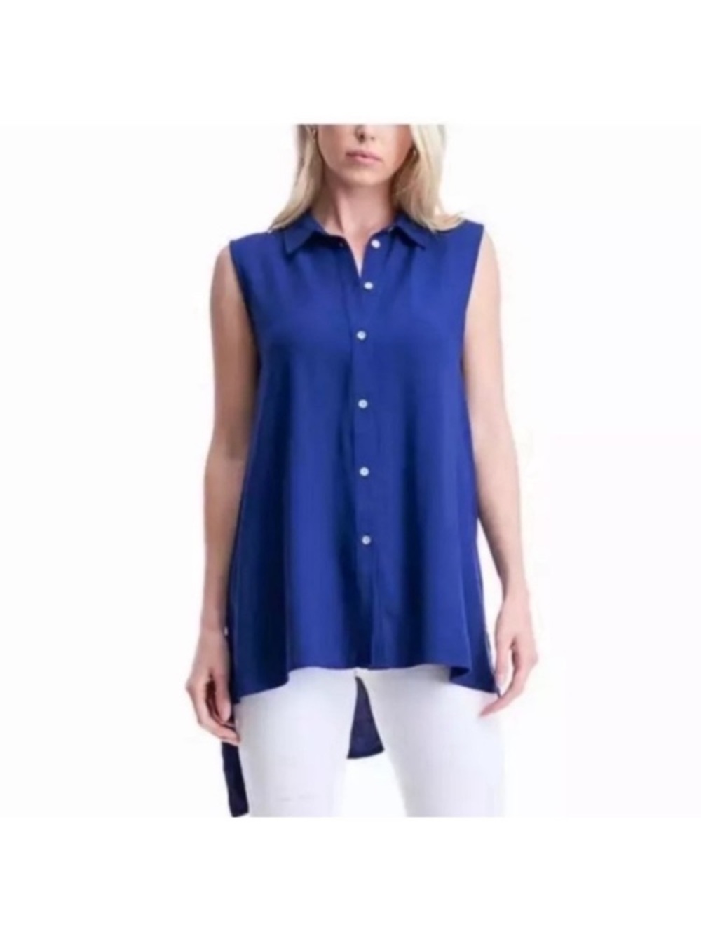 Fever Sleeveless Button-Front High-Low Tunic Top size L in Royal Blue
